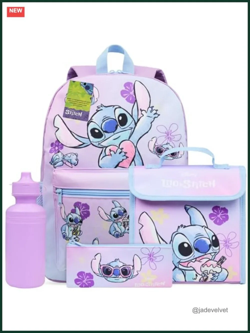 Disney Stitch Backpack Set with Lunch Bag, Water Bottle and Pencil Case